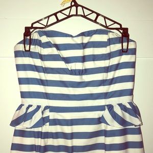 Lilly Pulitzer blue/white strapless peplum dress
